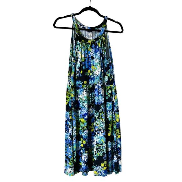 Womens Medium APT 9 Sleeveless DRESS Blue White Gold New Condition Floral Ruched - Picture 3 of 7